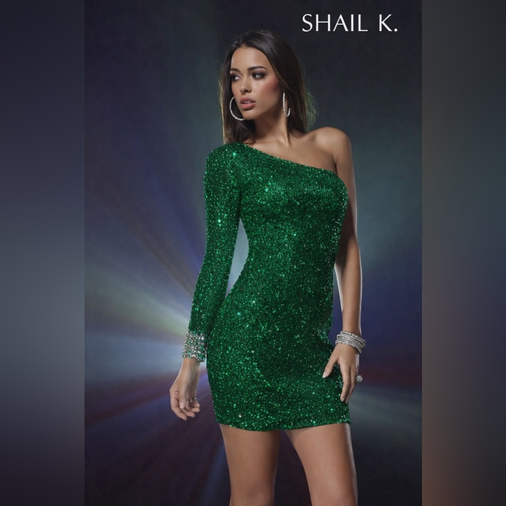 Shail K Vintage Emerald Green Heavily Beaded Mini Dress Size 4